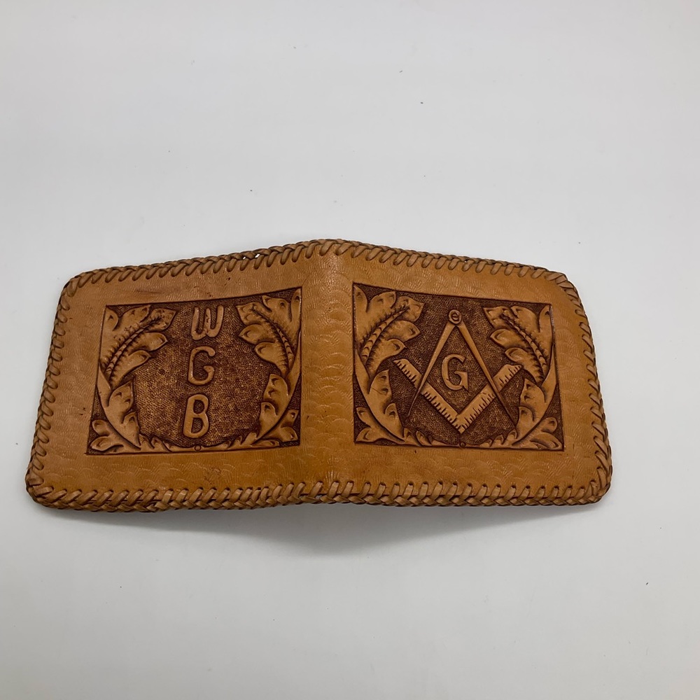 VINTAGE TOOLED LEATHER WALLET WITH WGB INITIALS - Picture 8 of 8